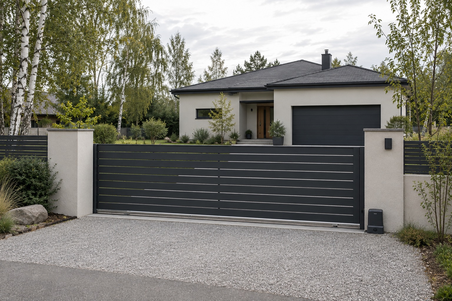 Fictional house with a sliding gate — sample of the site photos section